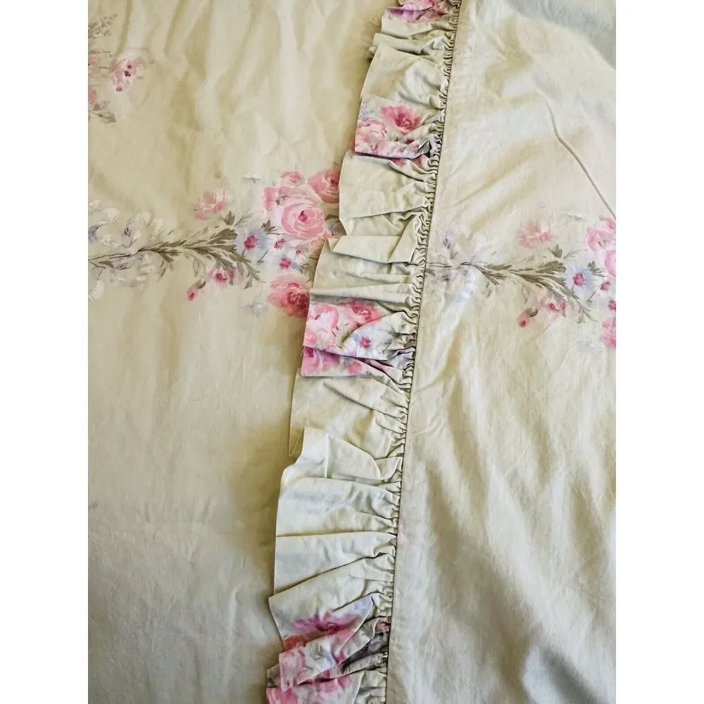 Simply Shabby Chic Blush Beauty Green Bouquet Rose Ruffle Duvet Set Full/Queen‎